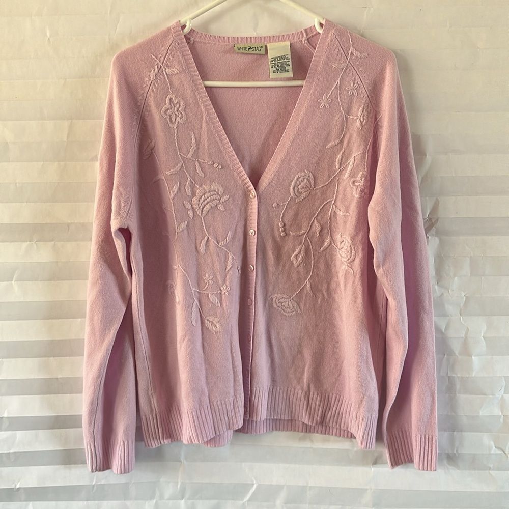 White Stag Women’s Pale Pink Long Sleeve Cardigan Sweater Size Large Lightweight